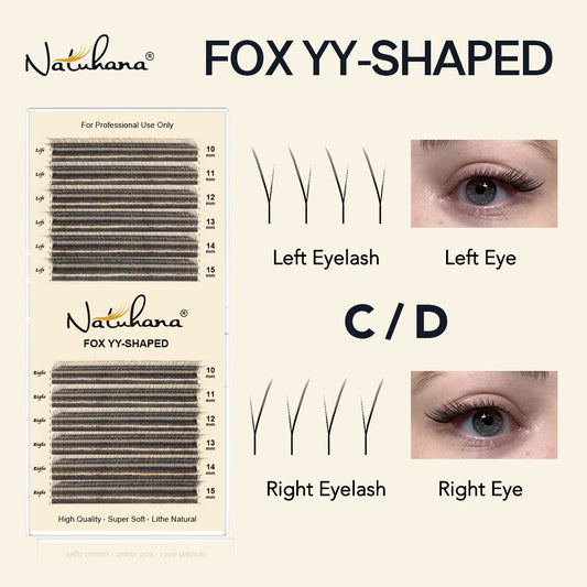 Накладные ресницы Natuhana® Fox YY-образной формы, матовые черные, натуральные, мягкие, Y