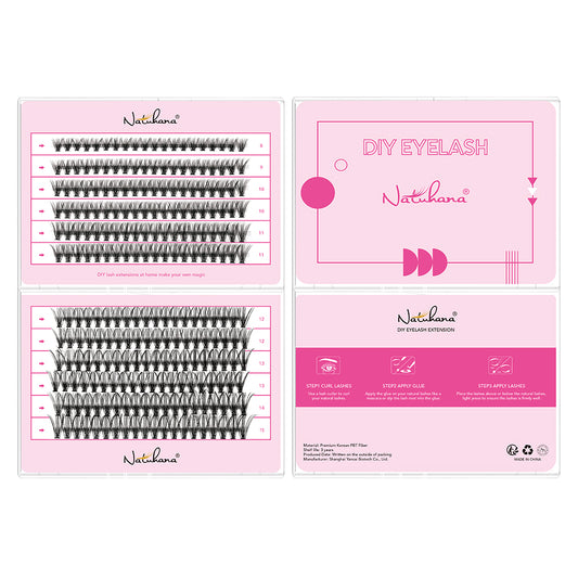 NATUHANA 240Pcs DIY Lash Clusters Kit | Wispy C Curl 8-16mm + Glue & Tweezers