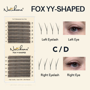 Накладные ресницы Natuhana® Fox YY-образной формы, матовые черные, натуральные, мягкие, Y
