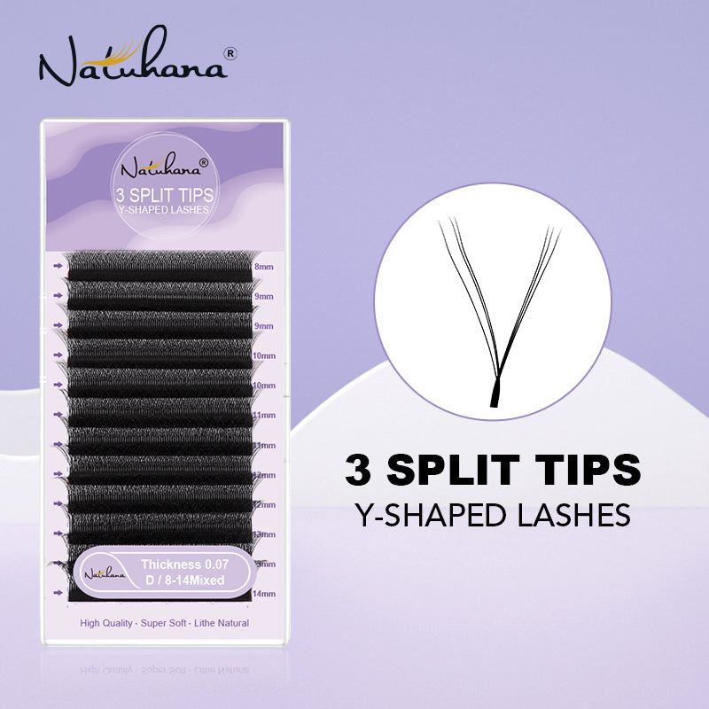 Extensiones de pestañas Natuhana® YY Shape C/D Curl Black Y Pestañas Premade V