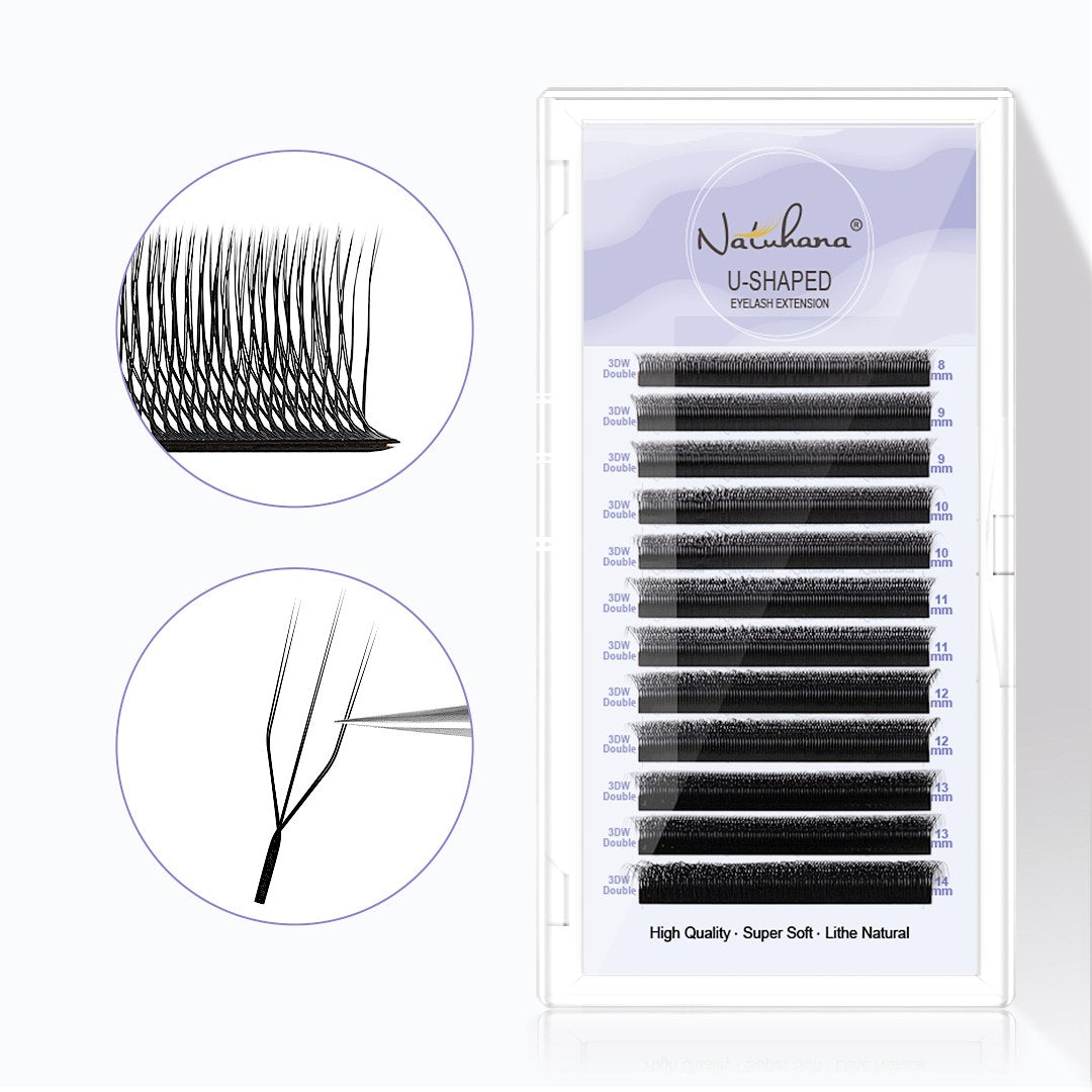U-Shape Double 3D W Premade Volume Fan Lashes | 12 Rows