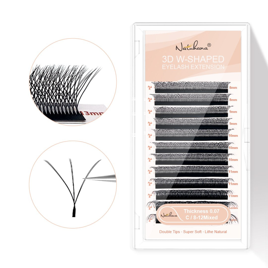 Extensiones de Pestañas Coloridas 3D en Forma de W Natuhana® Pestañas Postizas Volumen Premade en W