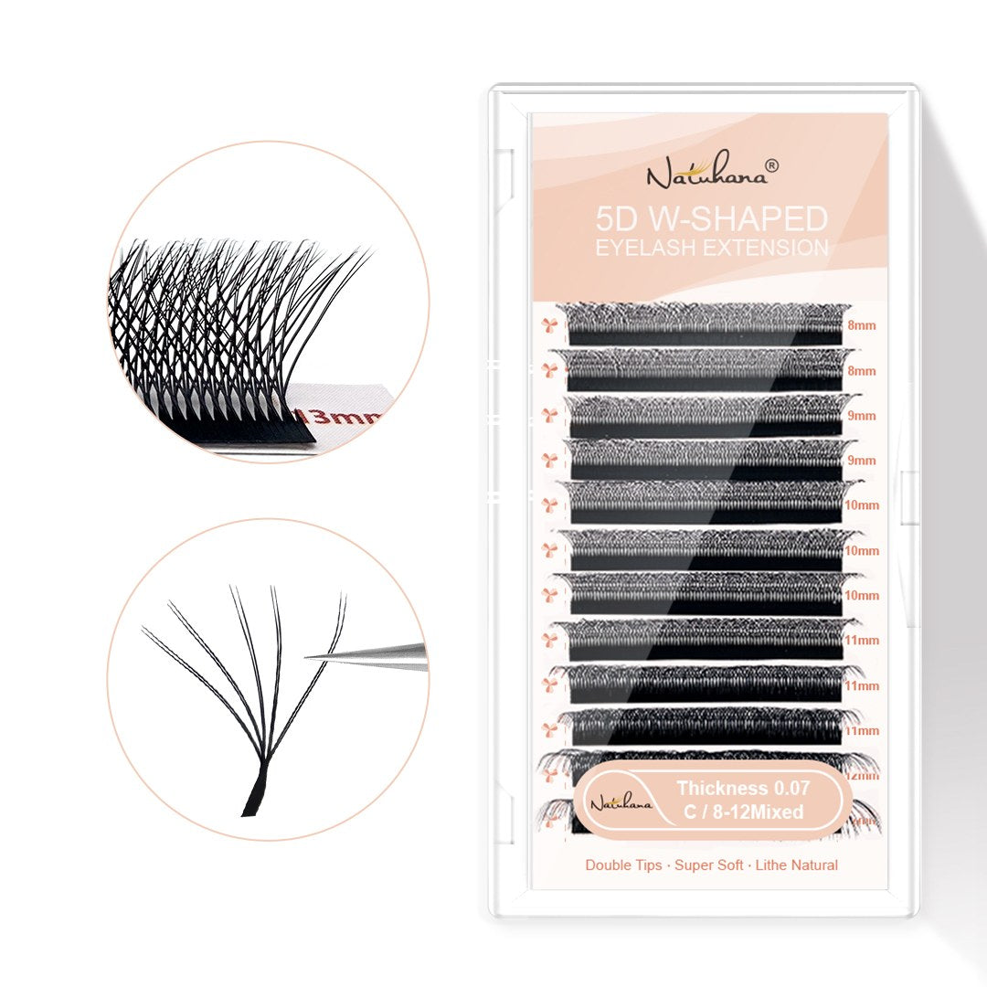 Extensiones de Pestañas Postizas de Colores en Forma de W 5D Natuhana® Pestañas Postizas en Abanico de Volumen Premontadas en Forma de W