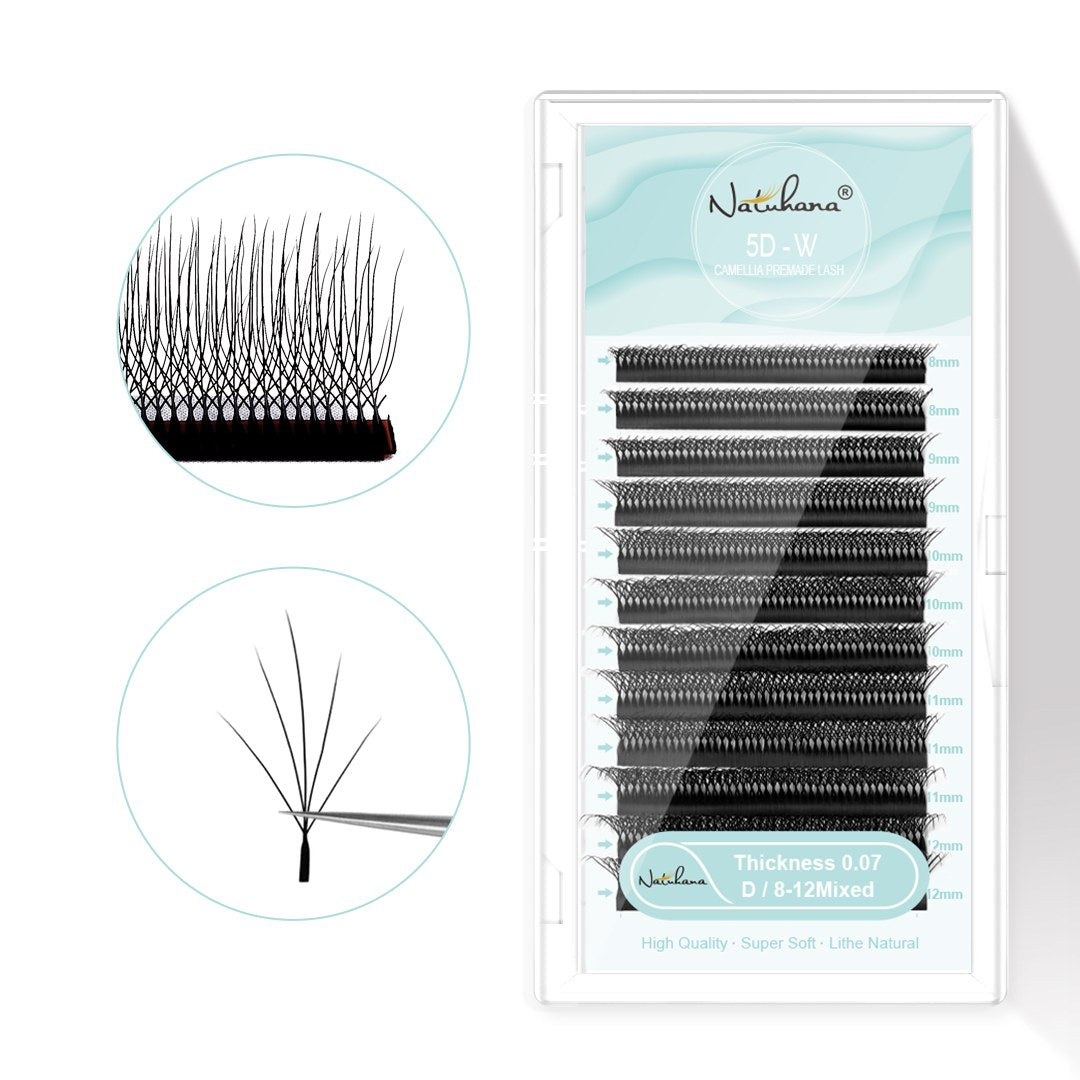 Natuhana® Pestañas de Volumen Prearmadas 3D Camelia en Forma de W