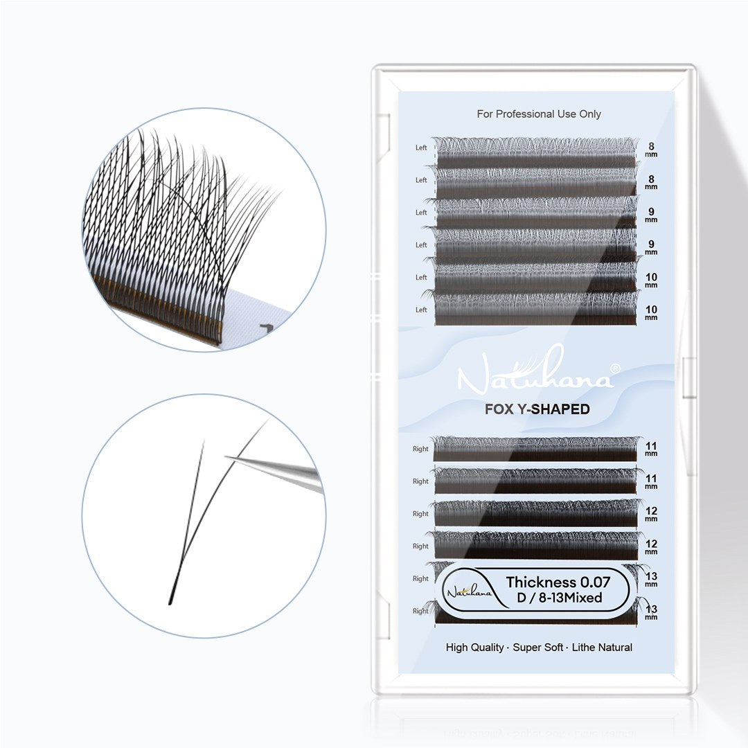 Pestañas Natuhana® Fox 2D en forma de Y, prefabricadas, izquierda y derecha