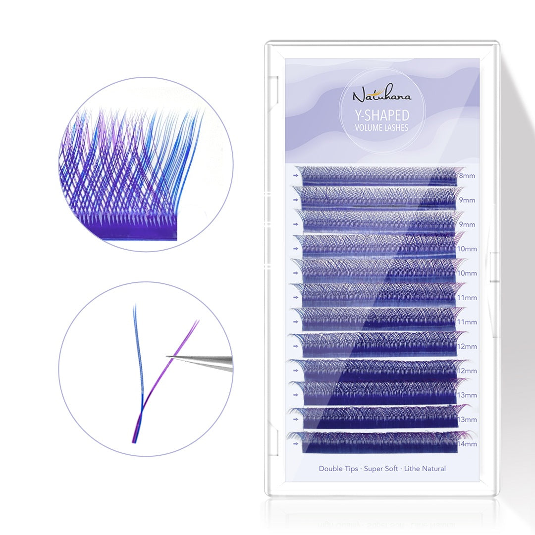 Blue+Purple YY Shape Premade Volume Fan Lashes