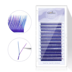 Blue+Purple YY Shape Premade Volume Fan Lashes
