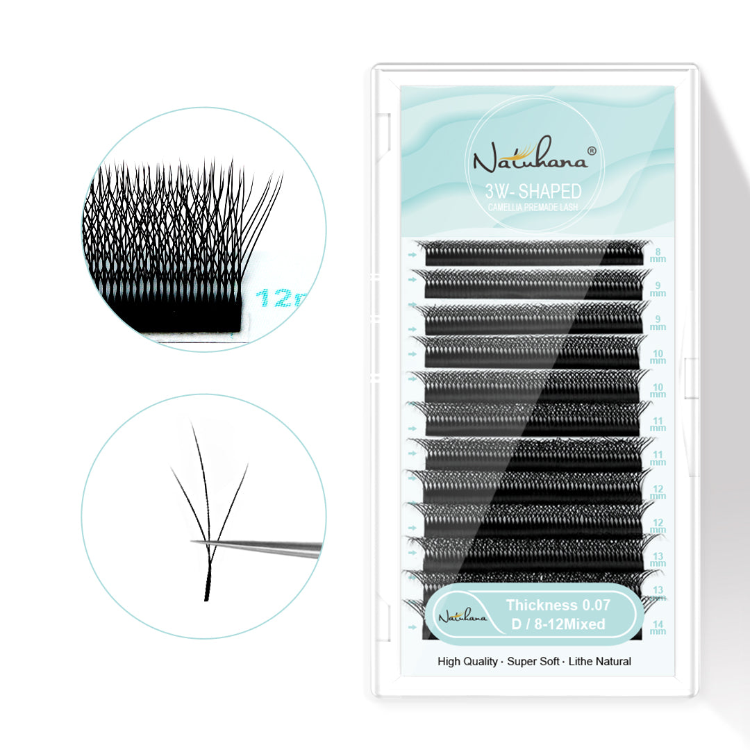 Natuhana® Pestañas de Volumen Prearmadas 3D Camelia en Forma de W