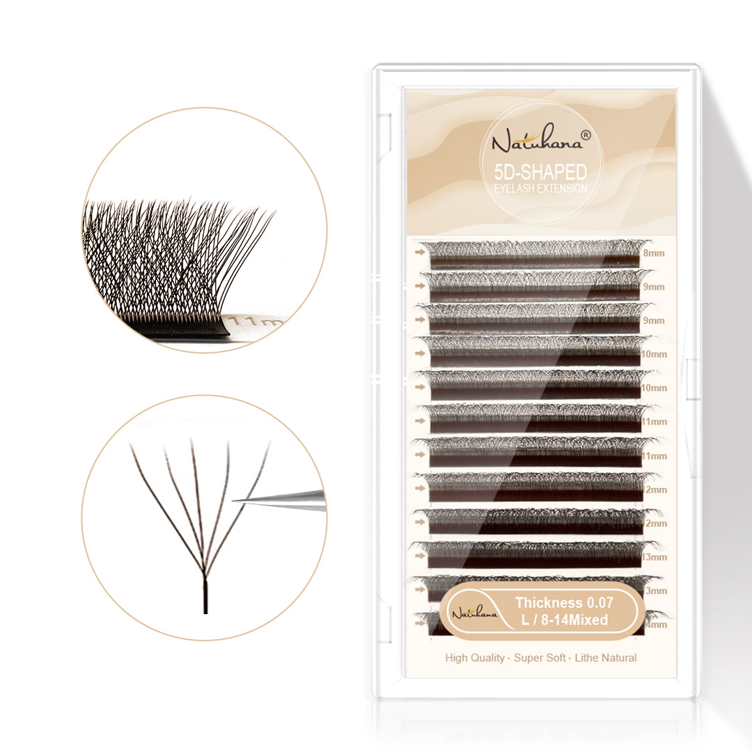 Natuhana® Pestañas Marrones W en Forma de Floración 5D Ramo Automático Premade Fa