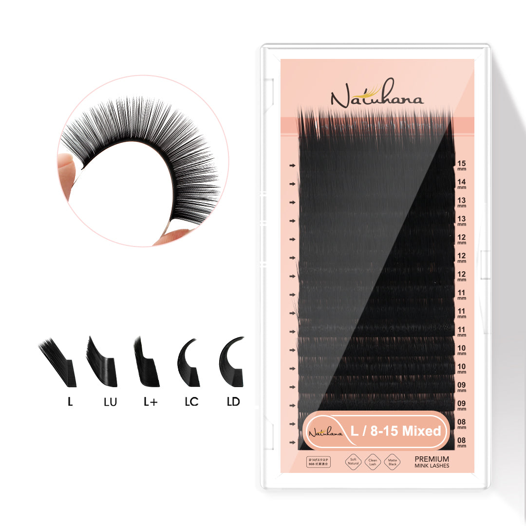 Pestañas postizas Natuhana® en forma de L, longitudes mixtas de 8-15 mm, de PBT suave