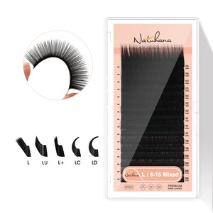 Pestañas postizas Natuhana® en forma de L, longitudes mixtas de 8-15 mm, de PBT suave