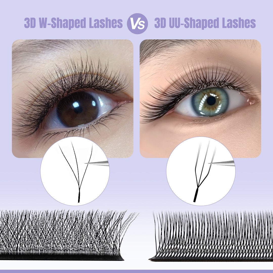 U-Shape Double 3D W Premade Volume Fan Lashes | 12 Rows