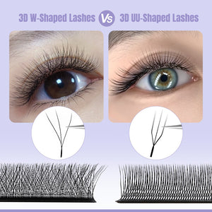 U-Shape Double 3D W Premade Volume Fan Lashes | 12 Rows