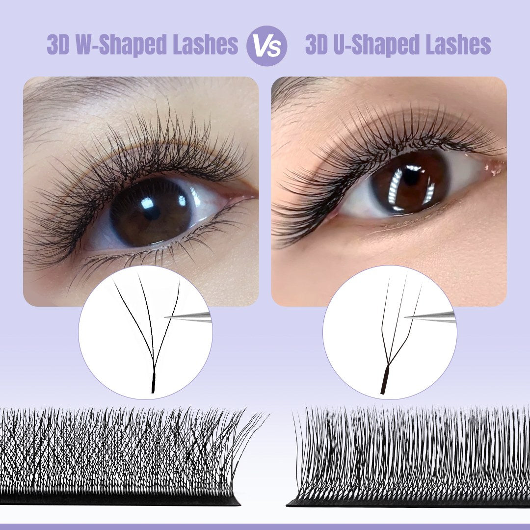 U-Shape 3D W Premade Volume Fan Lashes | 12 Rows