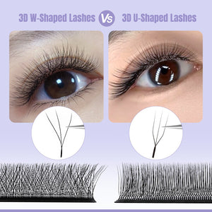 U-Shape 3D W Premade Volume Fan Lashes | 12 Rows