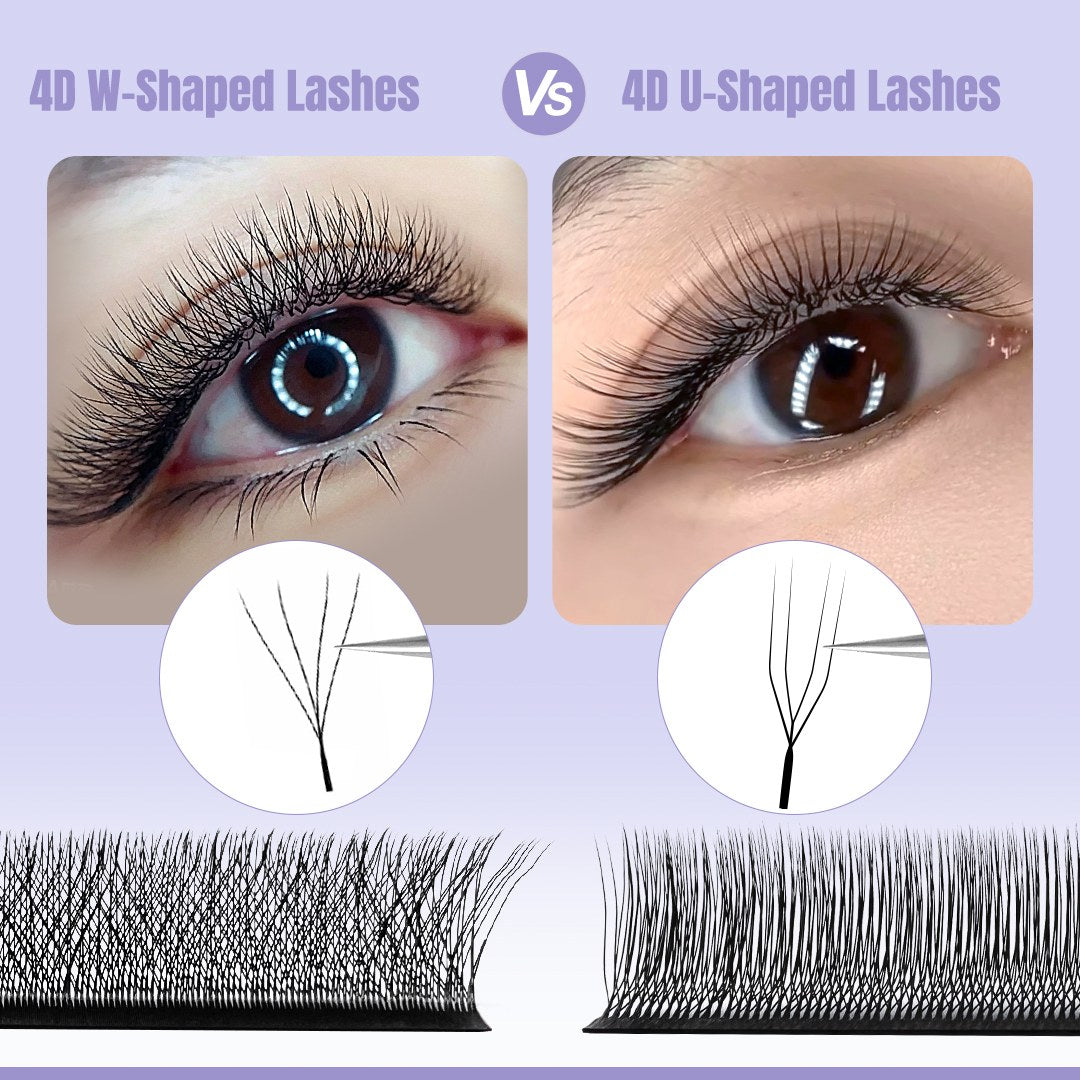 U-Shape 4D W Premade Volume Fan Lashes | 12 Rows
