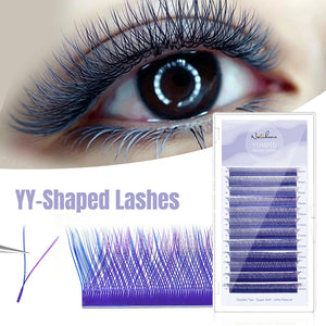 Blue+Purple YY Shape Premade Volume Fan Lashes