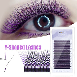 Purple+Black YY Shape Premade Volume Fan Lashes