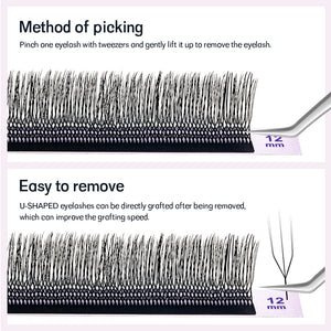 Extensiones de pestañas 3D con doble punta en forma de U de Natuhana®, estilo W, en forma de U, Fa
