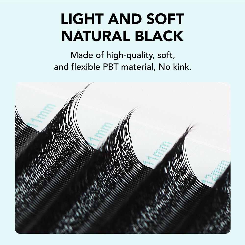 Pestañas Natuhana® en forma de W 4D Camellia Premade Volume Fan Lashes 0.07mm C D Cur
