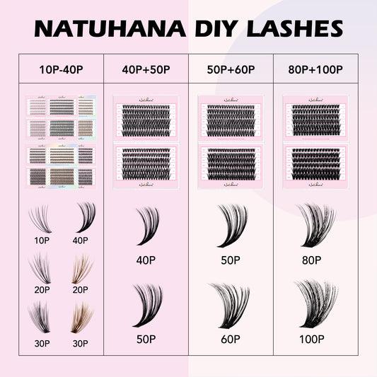 Накладные ресницы-пучки Natuhana® 20D 30D 40D 50D 60D 80D для наращивания в домашних условиях, «русский объем»