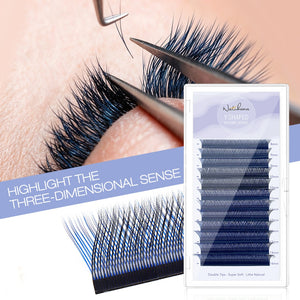 Blue+Black YY Shape Premade Volume Fan Lashes