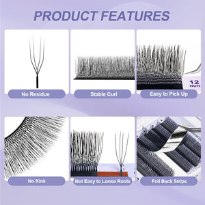 U-Shape 4D W Premade Volume Fan Lashes | 12 Rows