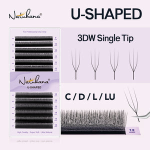 Extensiones de pestañas 3D con doble punta en forma de U de Natuhana®, estilo W, en forma de U, Fa