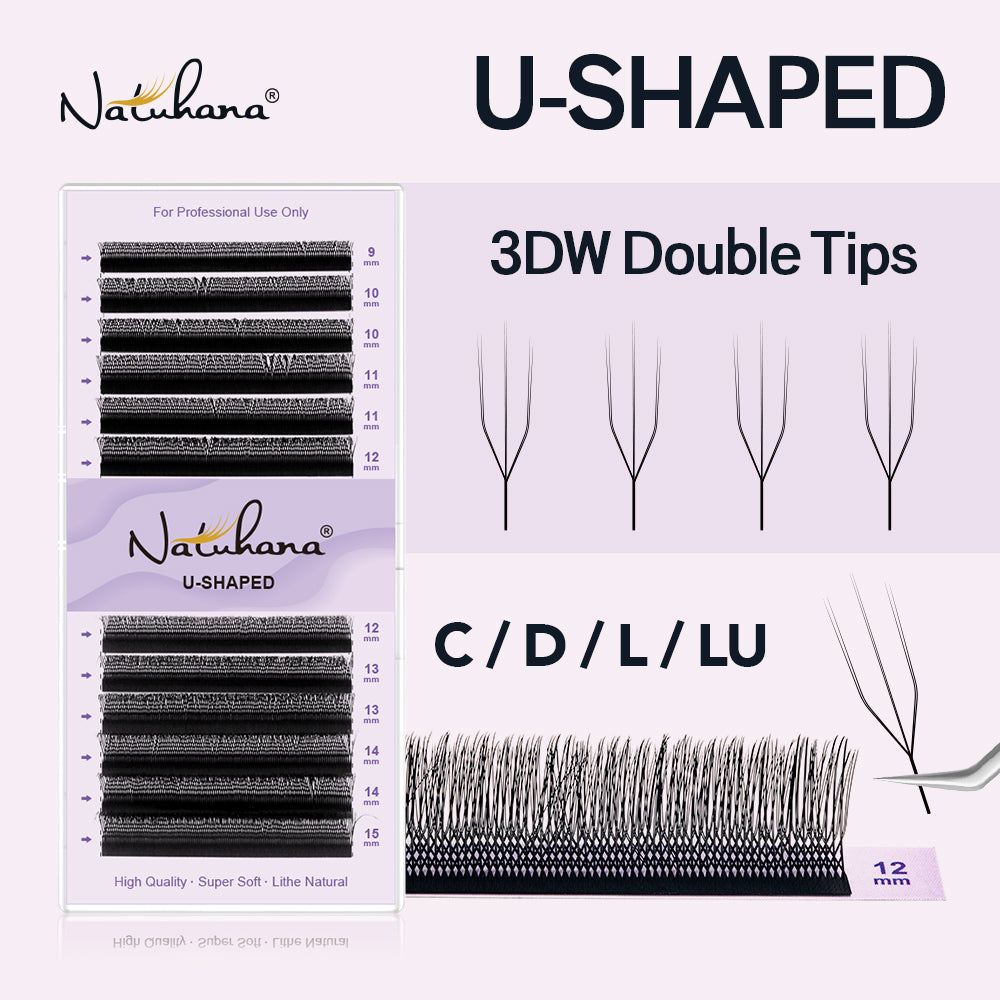 U-Shape Double 3D W Premade Volume Fan Lashes | 12 Rows