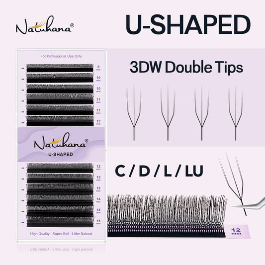 Наращивание ресниц Natuhana® U-образные двойные кончики 3D, U-образные, стиль W, фа