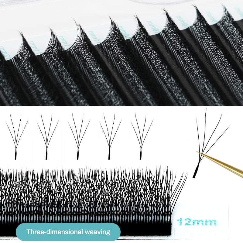 Pestañas Natuhana® en forma de W 4D Camellia Premade Volume Fan Lashes 0.07mm C D Cur