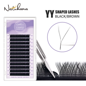 Extensiones de pestañas Natuhana® YY Shape C/D Curl Black Y Pestañas Premade V