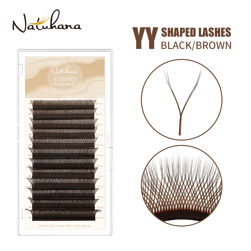 Brown YY Shape Eyelash Extensions 12 Rows