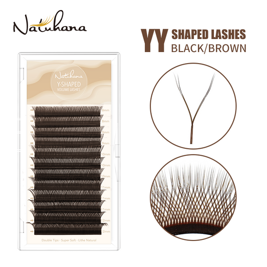 Brown YY Shape Eyelash Extensions 12 Rows