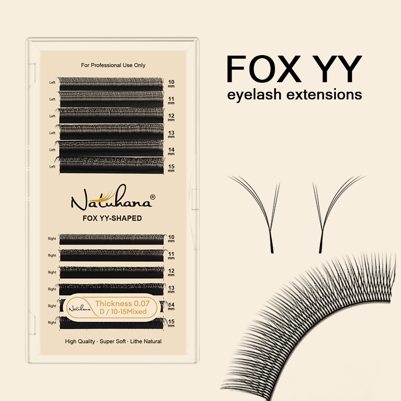 NATUHANA Fox YY-Shape premade volume fan lashes 4D 0.07mm D curl 8-13mm
