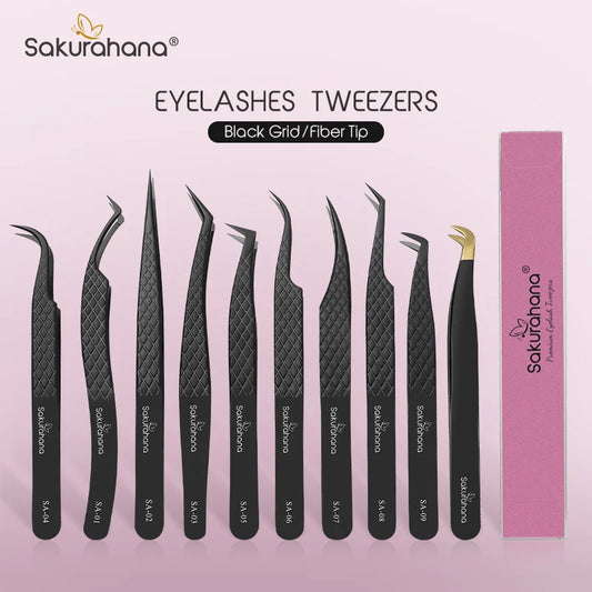 SAKURAHANA Black Fiber Tip Lash Tweezers | Mega Volume & Mink Lash Extensions Tool