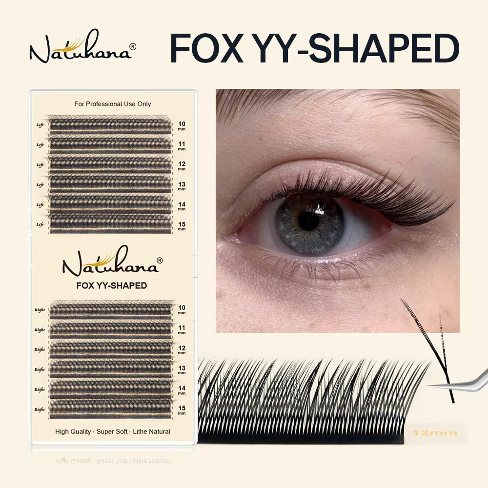 Natuhana® Fox YY Shaped Eyelashes Extensions Matte Black Natural Soft Y