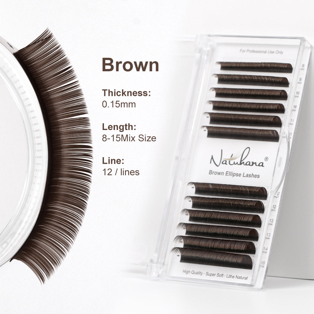 Borwn Ellipse Shape Eyelashes( Mix8-15mm / 12Rows)
