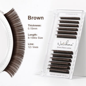 Borwn Ellipse Shape Eyelashes( Mix8-15mm / 12Rows)