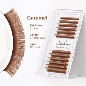 Caramel Ellipse Shape Eyelashes( Mix8-15mm / 12Rows)