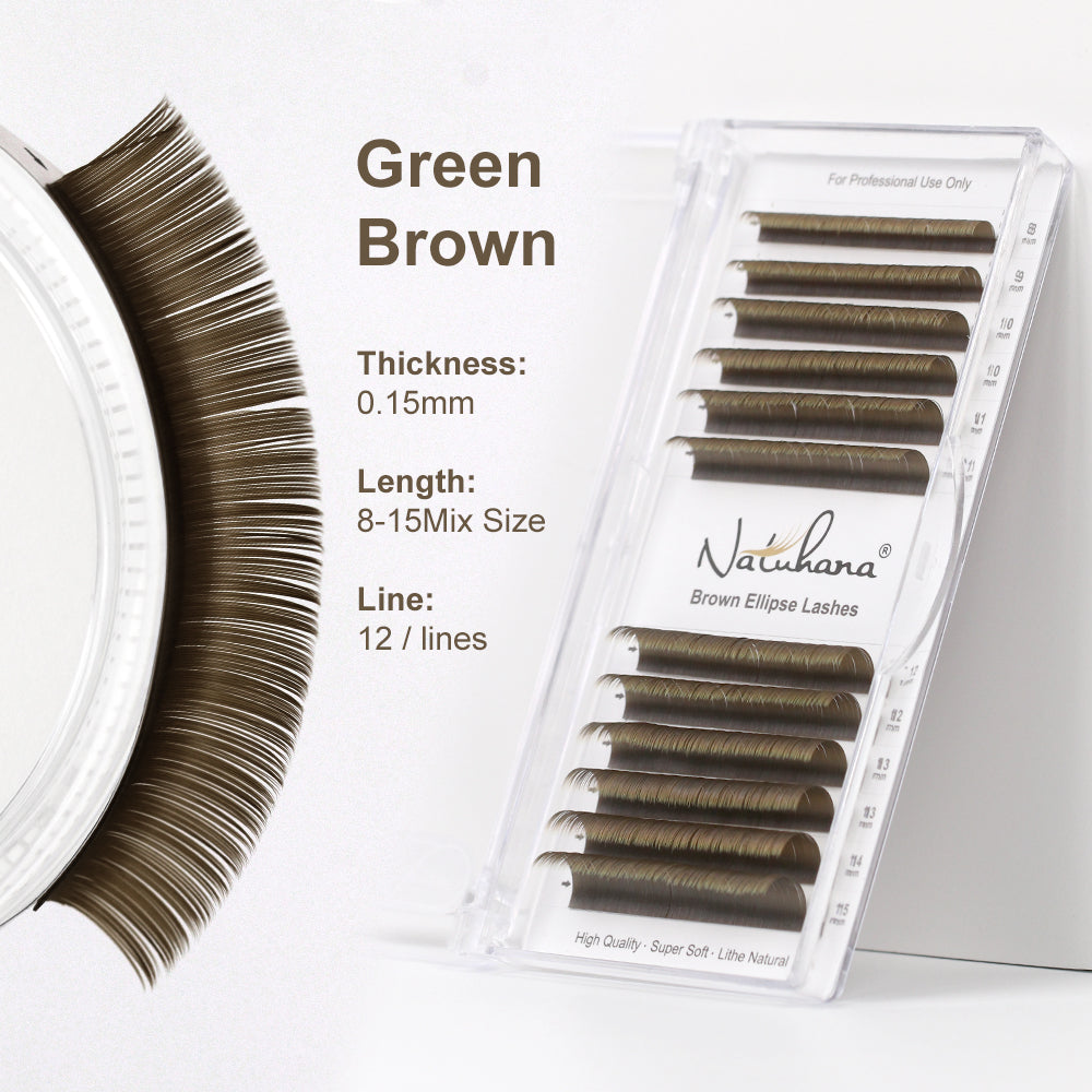 Red Brown Ellipse Shape Eyelashes( Mix8-15mm / 12Rows)