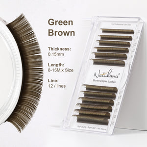Red Brown Ellipse Shape Eyelashes( Mix8-15mm / 12Rows)