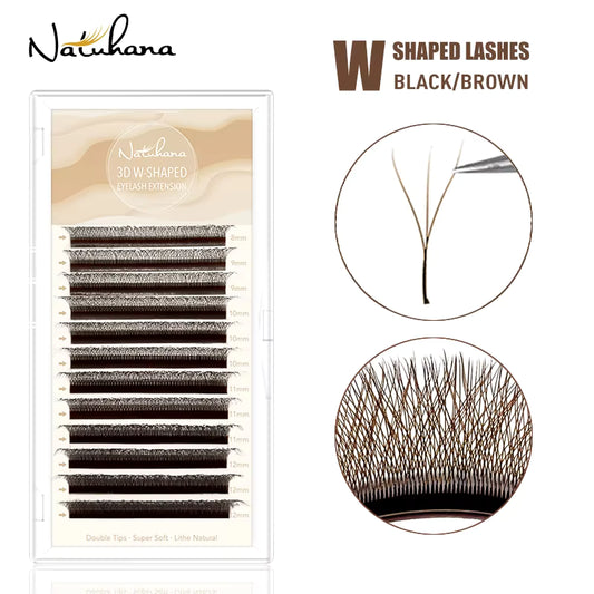Natuhana® Коричневые W-образные ресницы, формирующие пучки 3D, автоматическое раскрытие, готовые объемные пучки