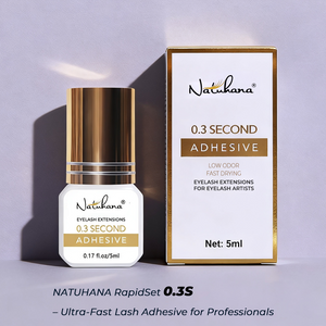 NATUHANA 0.3S eyelash extension adhesive 5ml front label showing 0.3 second drying and 5ml net weight