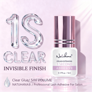 NATUHANA 1S clear lash adhesive concept image invisible finish fast drying 1-second for professional eyelash extensions