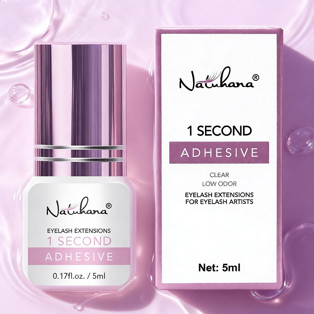 NATUHANA 1S clear lash adhesive 5ml bottle and packaging for seamless invisible eyelash extensions professional use