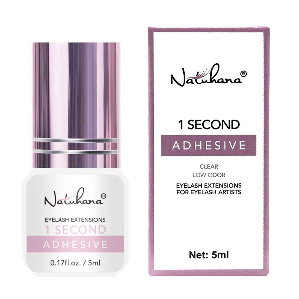 NATUHANA 1S clear eyelash extension adhesive 5ml packaging with invisible bond formula for natural-looking lashes
