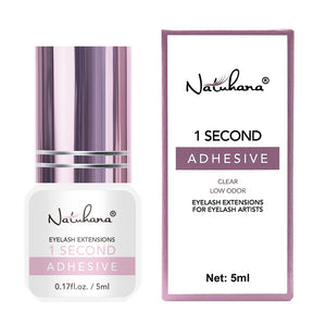 NATUHANA 1S clear eyelash extension adhesive 5ml packaging with invisible bond formula for natural-looking lashes
