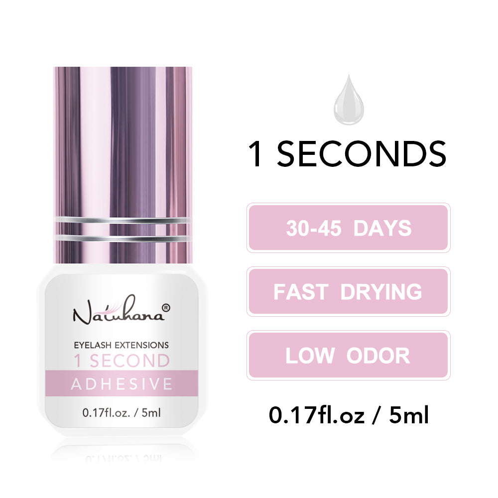 NATUHANA 1S clear eyelash extension adhesive 5ml packaging with invisible bond formula for natural-looking lashes
