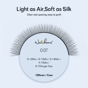NATUHANA 2D V-shaped premade lash fans close-up showing dual-tip split and wispy feathered texture